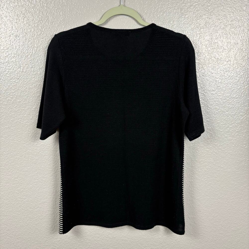Coldwater Creek Size M 10-12 Black White Striped Short Sleeve Shirt Top Blouse - Picture 2 of 4